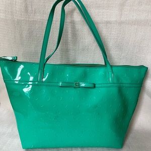 Kate Spade aqua blue polka dot patent tote